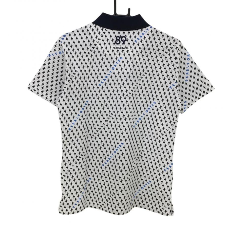 近年モデル パーリーゲイツ 半袖 ポロシャツ 4 白 ネイビー ロゴ 総柄