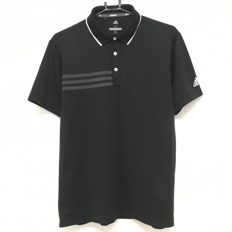 adidas（アディダス） 半袖ポロシャツ 黒×白 胸元3ライン メンズ L/G