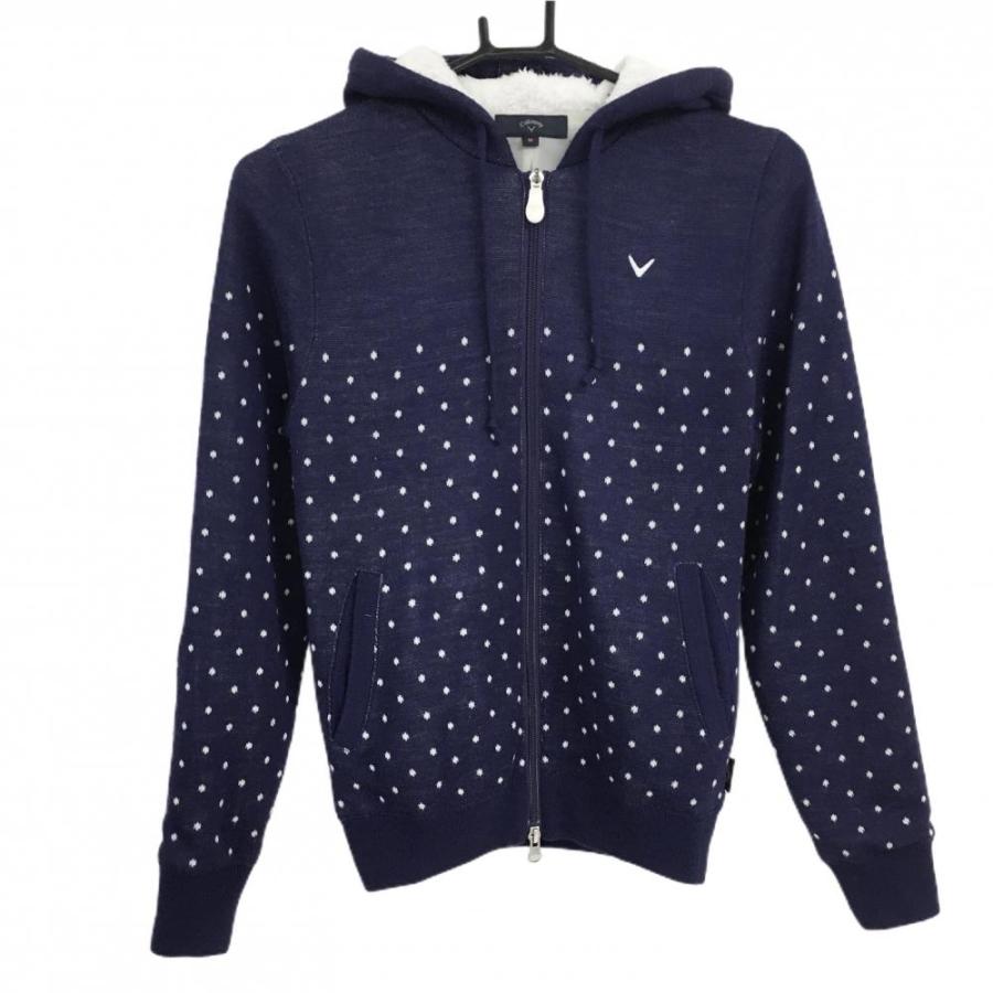 キャロウェイ　パーカー　ネイビー キャロウェイ ニットパーカー ネイビー×白 ドット柄 ロゴ刺しゅう