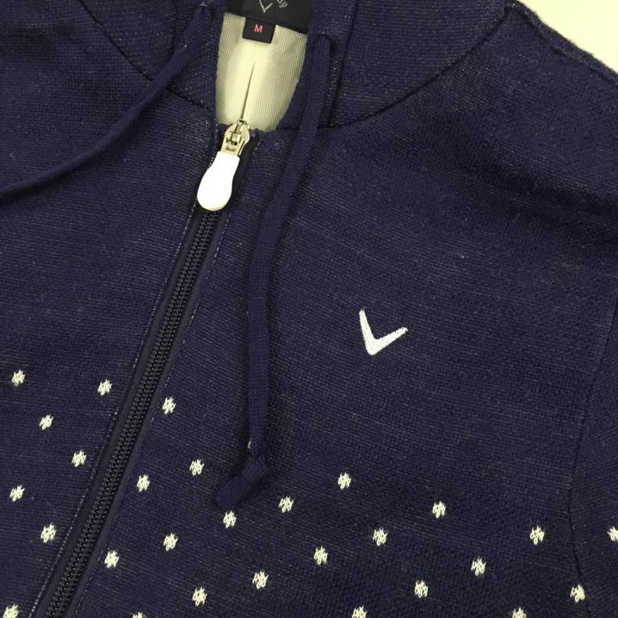 キャロウェイ ニットパーカー ネイビー×白 ドット柄 ロゴ刺しゅう