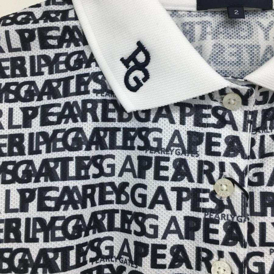 PEARLY GATES（パーリーゲイツ） 半袖ポロシャツ 白×黒 ロゴ総柄