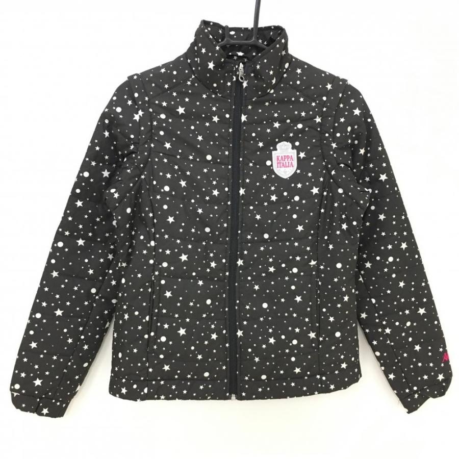 カッパ 2WAY中綿ジャケット 黒×白 星柄 ロゴワッペン ダブルジップ 袖