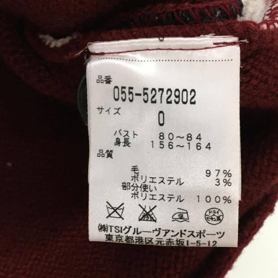 美品】パーリーゲイツ ニットカーディガン ボルドー×白 ウール混 厚手 