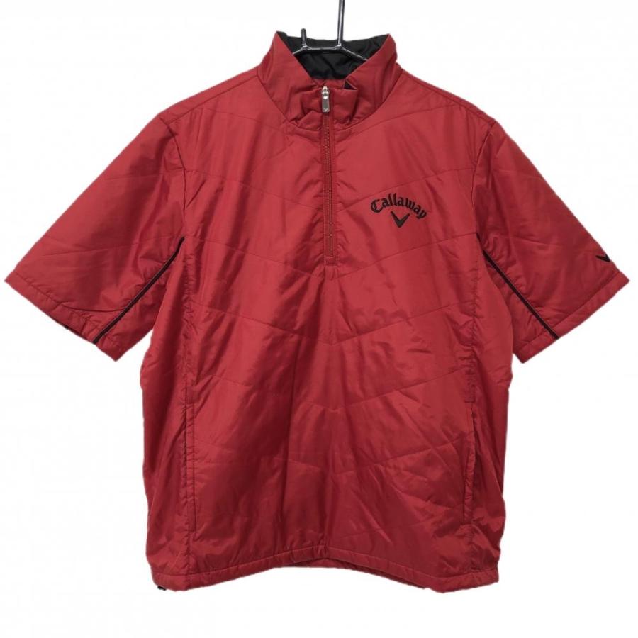 キャロウェイ 半袖中綿スニード レッド×黒 ロゴ刺しゅう ハーフジップ