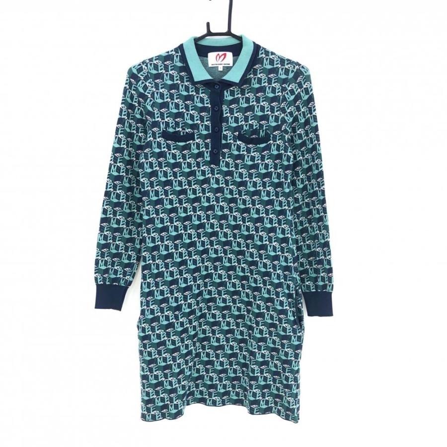 マスターバニー ニットワンピース グリーン×ネイビー ロゴ総柄