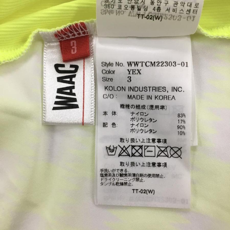 WAAC 蛍光イエロー ハイネックシャツ Mサイズ ワック 半袖ハイネックシャツ 蛍光イエロー×白 後ろ総柄 レディース 3