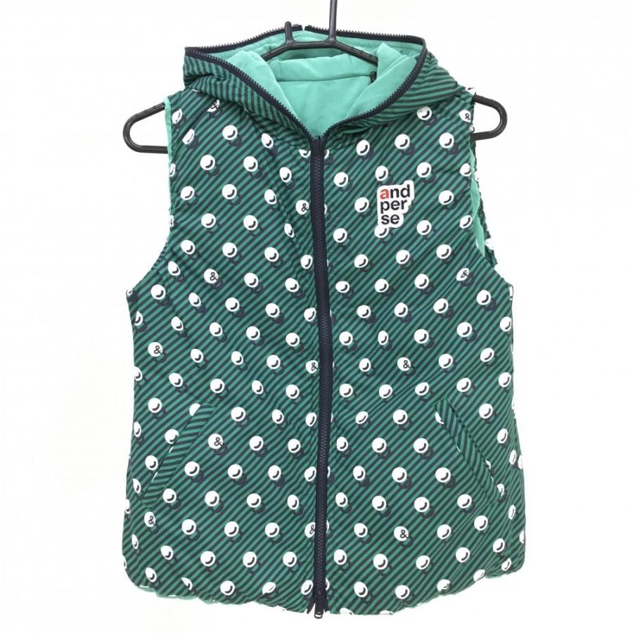 超美品】アンパスィ フード付きリバーシブルダウンベスト グリーン