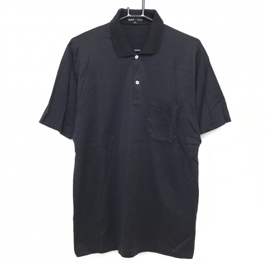 dunhill（ダンヒル） 半袖ポロシャツ 黒 無地 胸ポケット付 メンズ 42 
