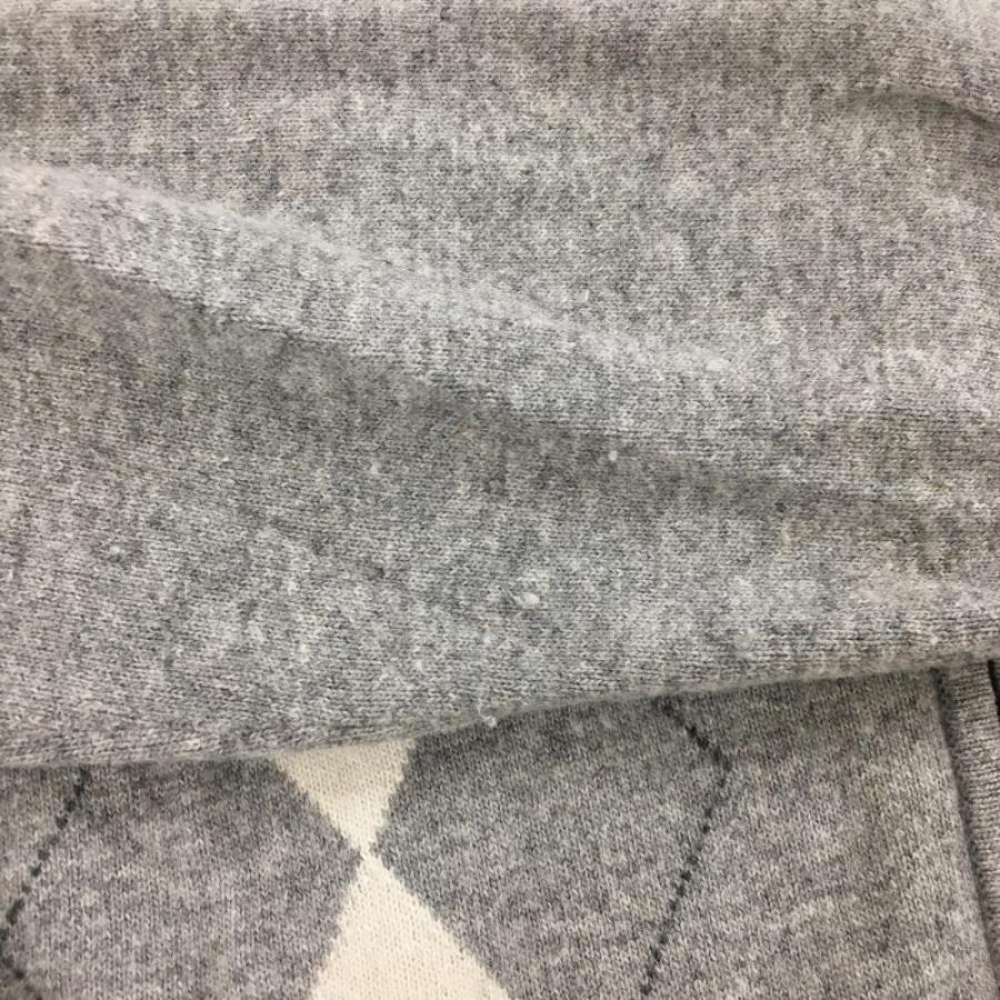 アダバット ニットパーカー グレー×白 一部アーガイル柄 ロゴ