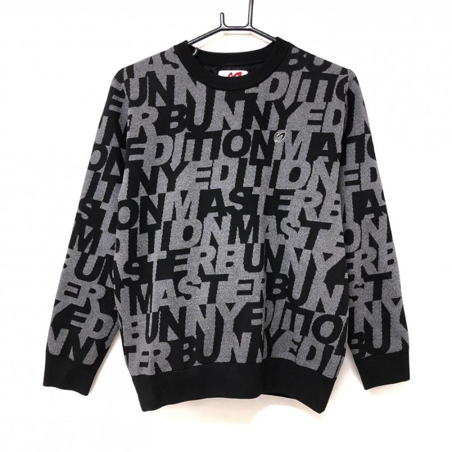 マスターバニー 裏地付セーター グレー×黒 ロゴ総柄 ニット レディース