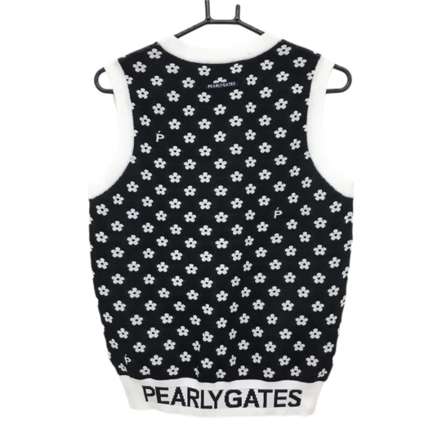 PEARLY GATES（パーリーゲイツ） ニットベスト 白×黒 花柄 Vネック
