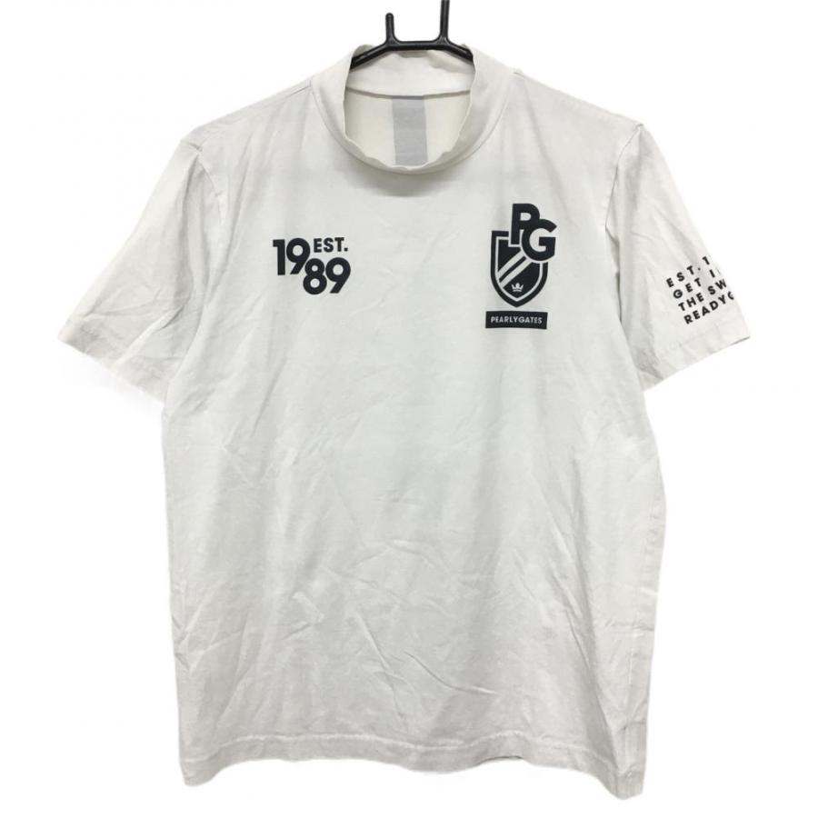 パーリーゲイツ 半袖ハイネックシャツ 白×黒 バックロゴ メンズ