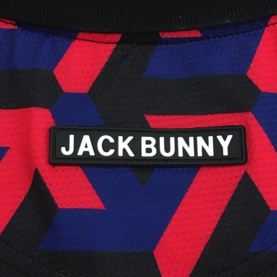 Jack Bunny!!（ジャックバニー） 半袖ポロシャツ ネイビー×レッド 総柄