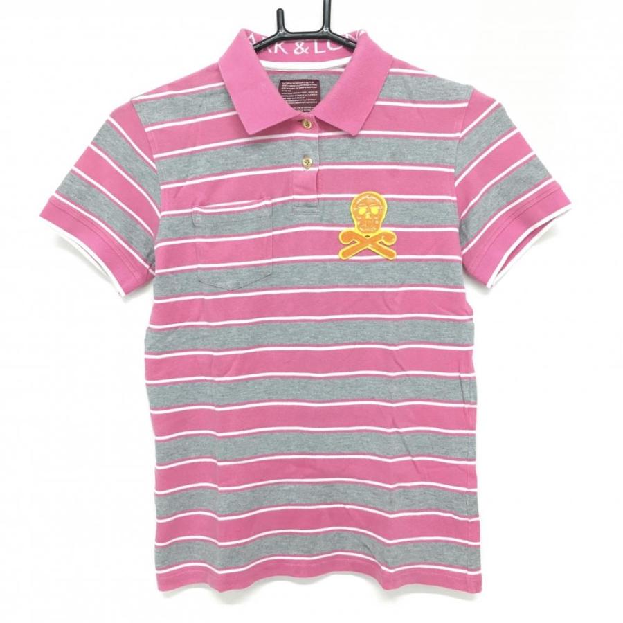 マークアンドロナ 半袖ポロシャツ ピンク×ライトグレー ボーダー  