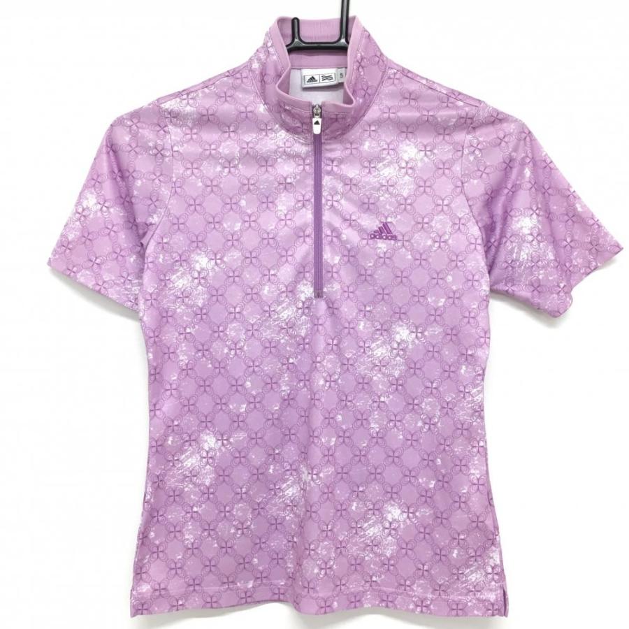 adidas（アディダス） 半袖ハイネックシャツ パープル×白 花柄 ハーフ