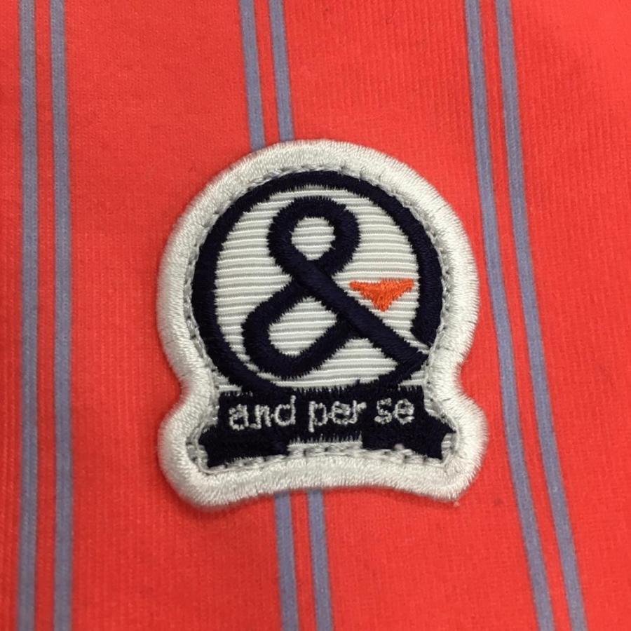 and per se アンパスィ 長袖ポロシャツ ピンクオレンジ×ライト