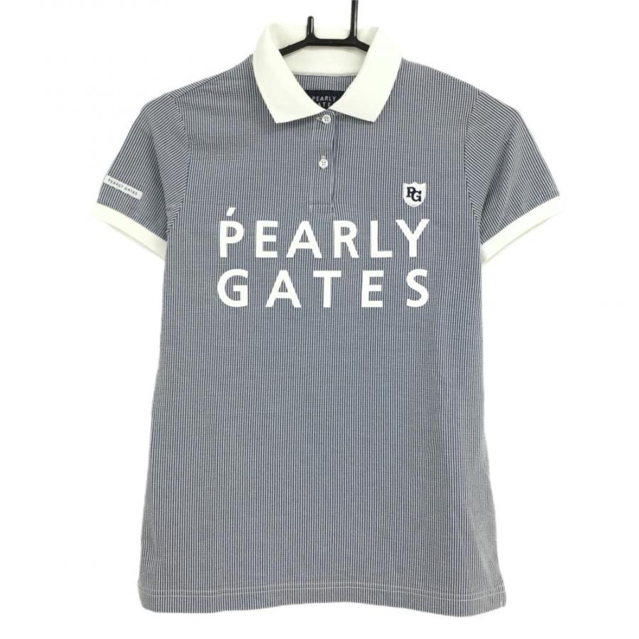 PEARLY GATES パーリーゲイツ 半袖ポロシャツ ネイビー×白 細