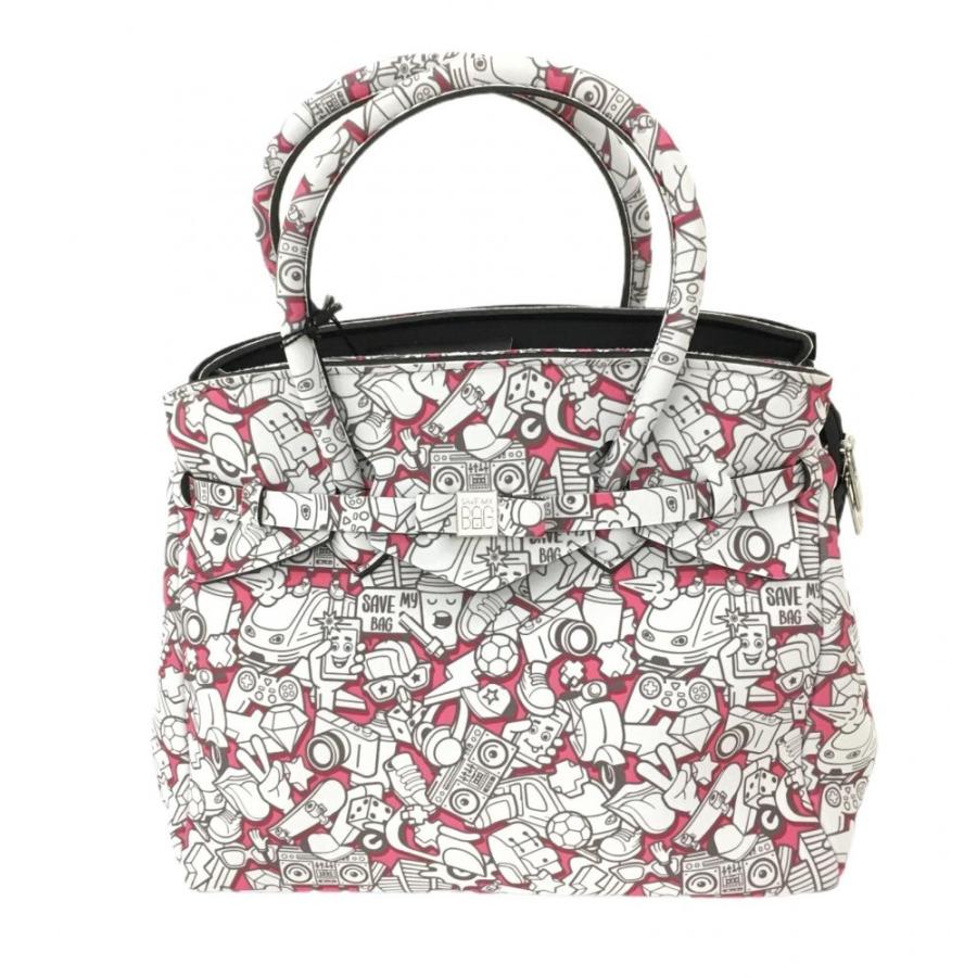 新品】SAVE MY BAG セーブマイバッグ バッグ ピング×白 総柄
