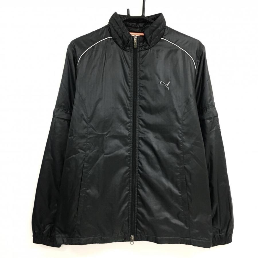超美品】プーマ 中綿ジャケット 黒×白 ロゴ刺しゅう 袖着脱可 