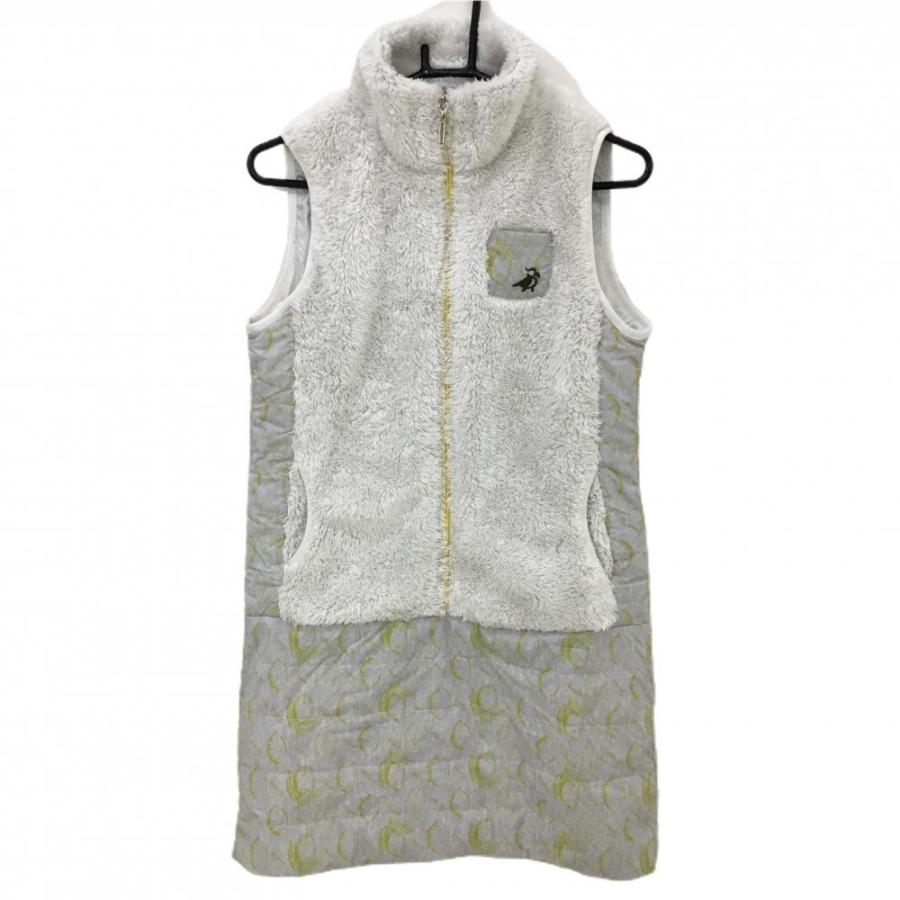 パラディーゾ ノースリーブ中綿ワンピース 白×イエロー ボア切替