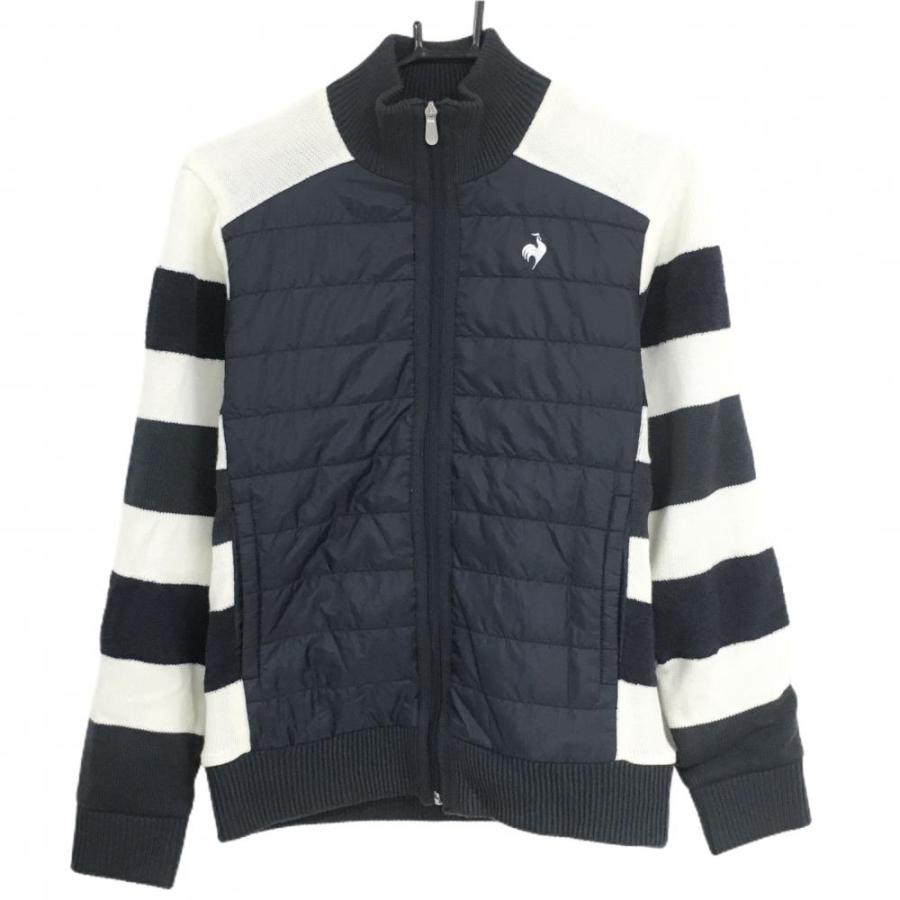 ルコックスポルティフ　異素材ニットジャケット　防風　ゴルフ 【L】ネイビー×白 ルコック 異素材ニットジャケット ネイビー×白 ニット地ボーダー 身頃