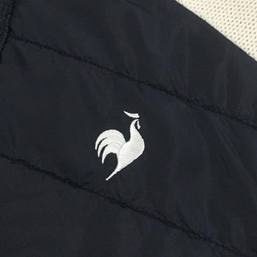 ルコックスポルティフ　異素材ニットジャケット　防風　ゴルフ 【L】ネイビー×白 ルコック 異素材ニットジャケット ネイビー×白 ニット地ボーダー 身頃