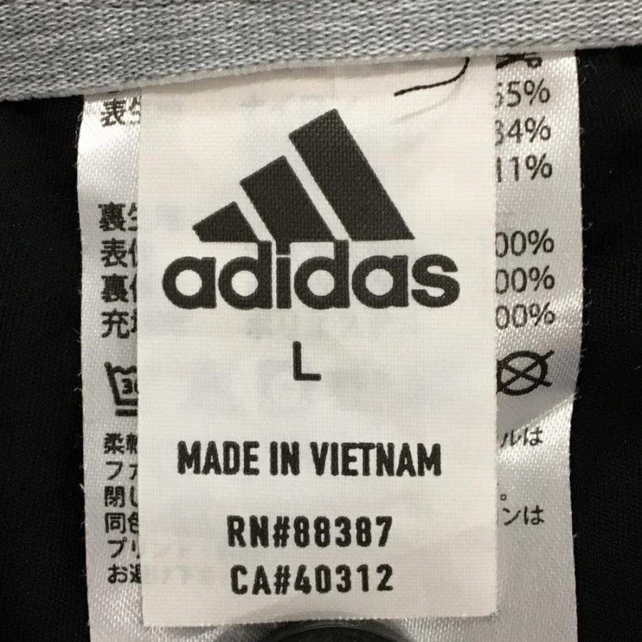 アディダス 中綿パンツ 黒 サイド3ライン ストレッチ 裾ドローコード  