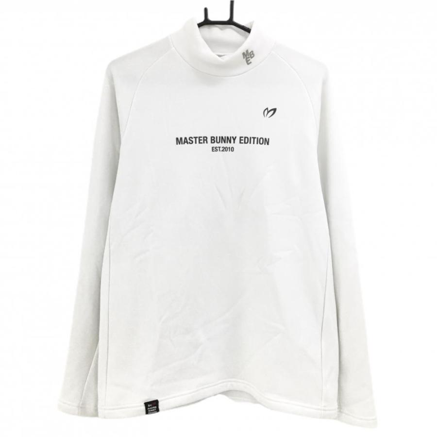 マスターバニー 長袖ハイネックシャツ 白×黒 プリントロゴ 裏起毛  