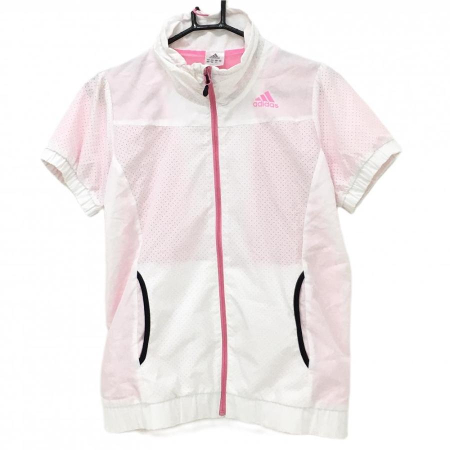 adidas（アディダス） 半袖ブルゾン 白×ピンク パンチング ロゴ