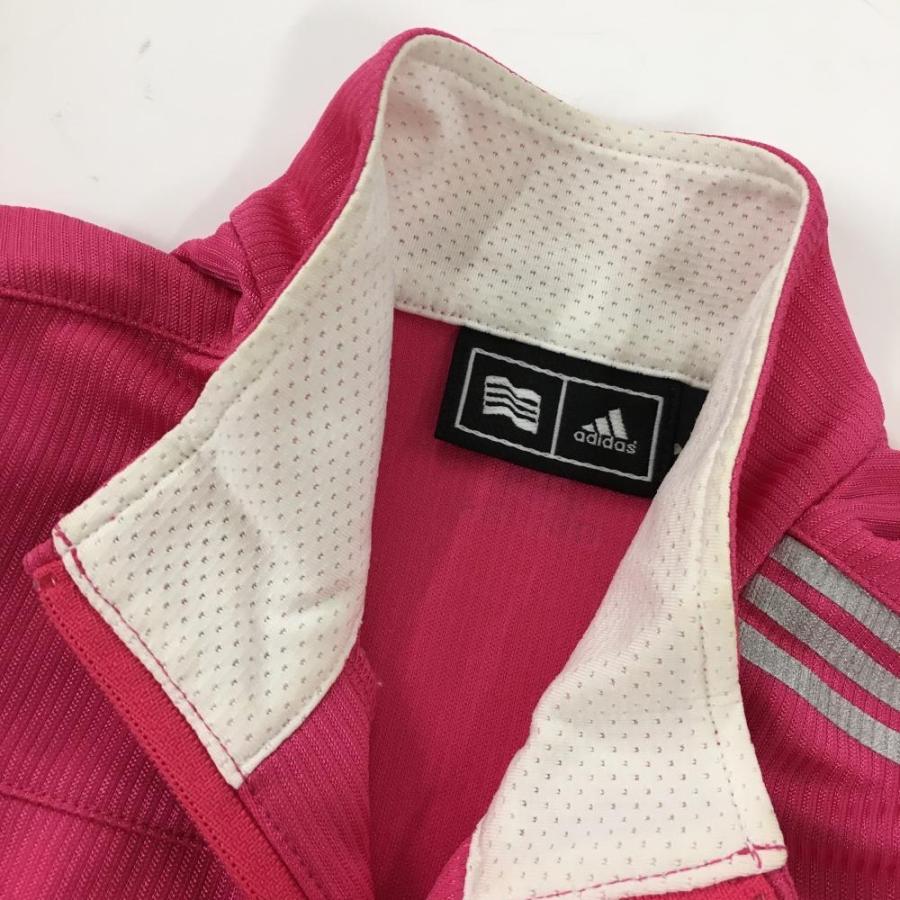 adidas（アディダス） ワンピース ピンク×白 織生地 袖3ライン ハーフ