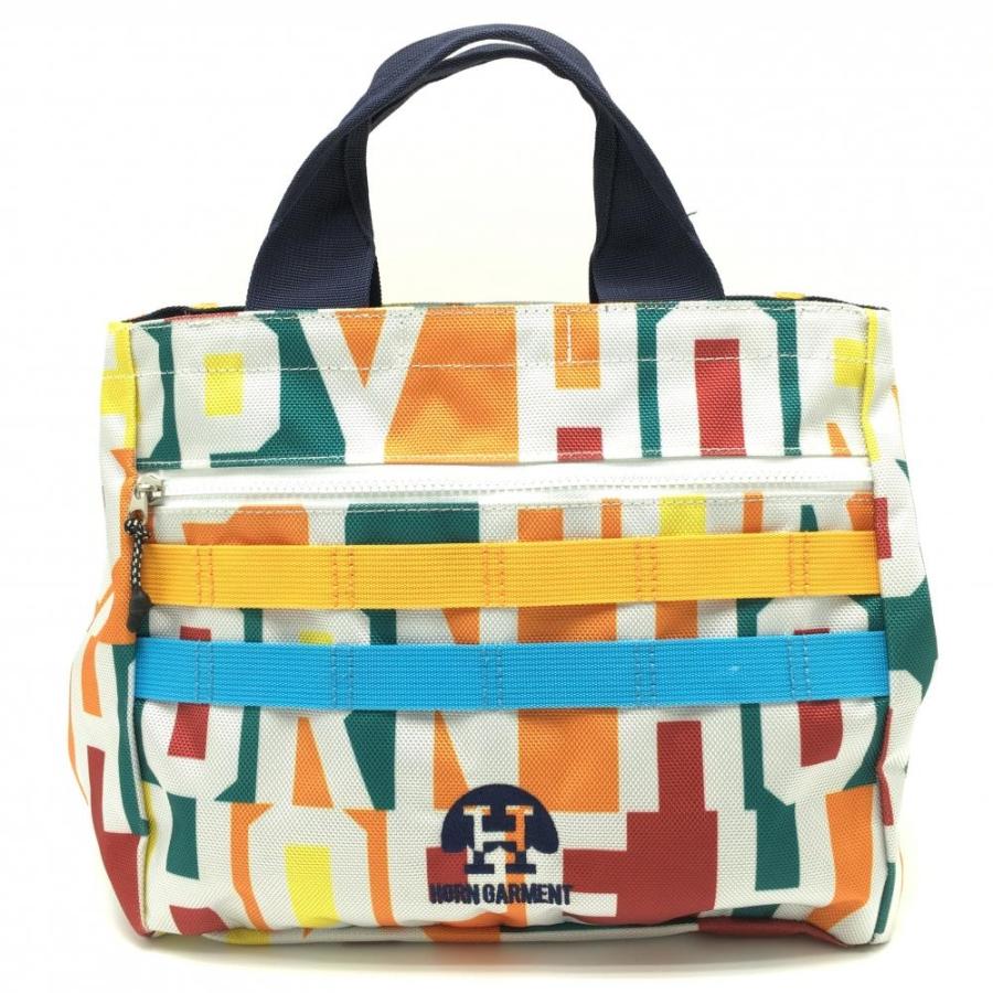 ホーンガーメント カートバッグ 白×オレンジ×グリーン 総柄 複数