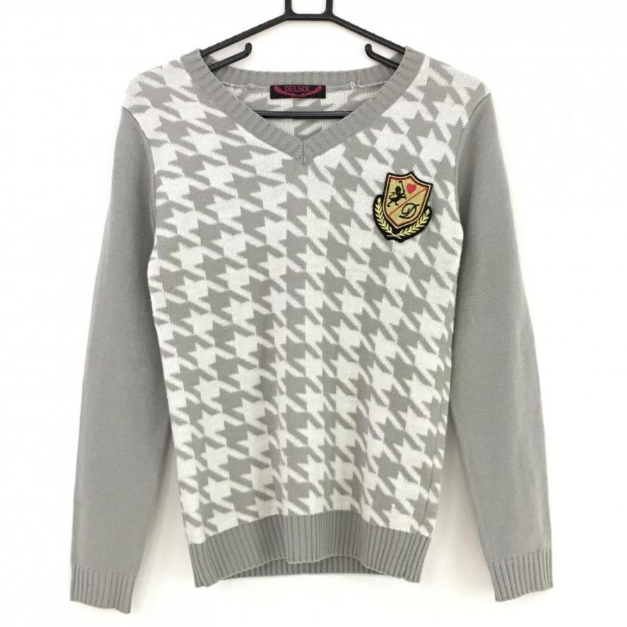 デルソル セーター ライトグレー×白 身頃千鳥格子 ニット アクリル100  