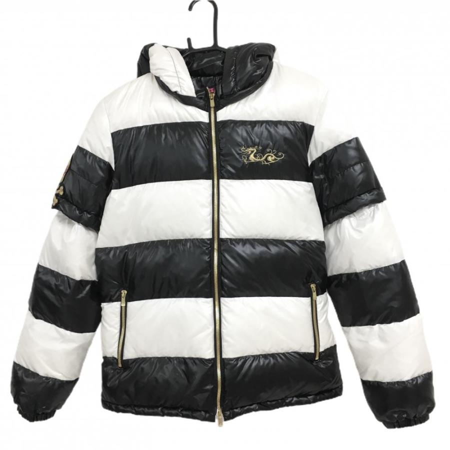 Dance With Dragon 4WAYダウンジャケット 白×黒 ボーダー 美品】ダンスウィズドラゴン 4WAYダウンジャケット 白×黒 太ボーダー