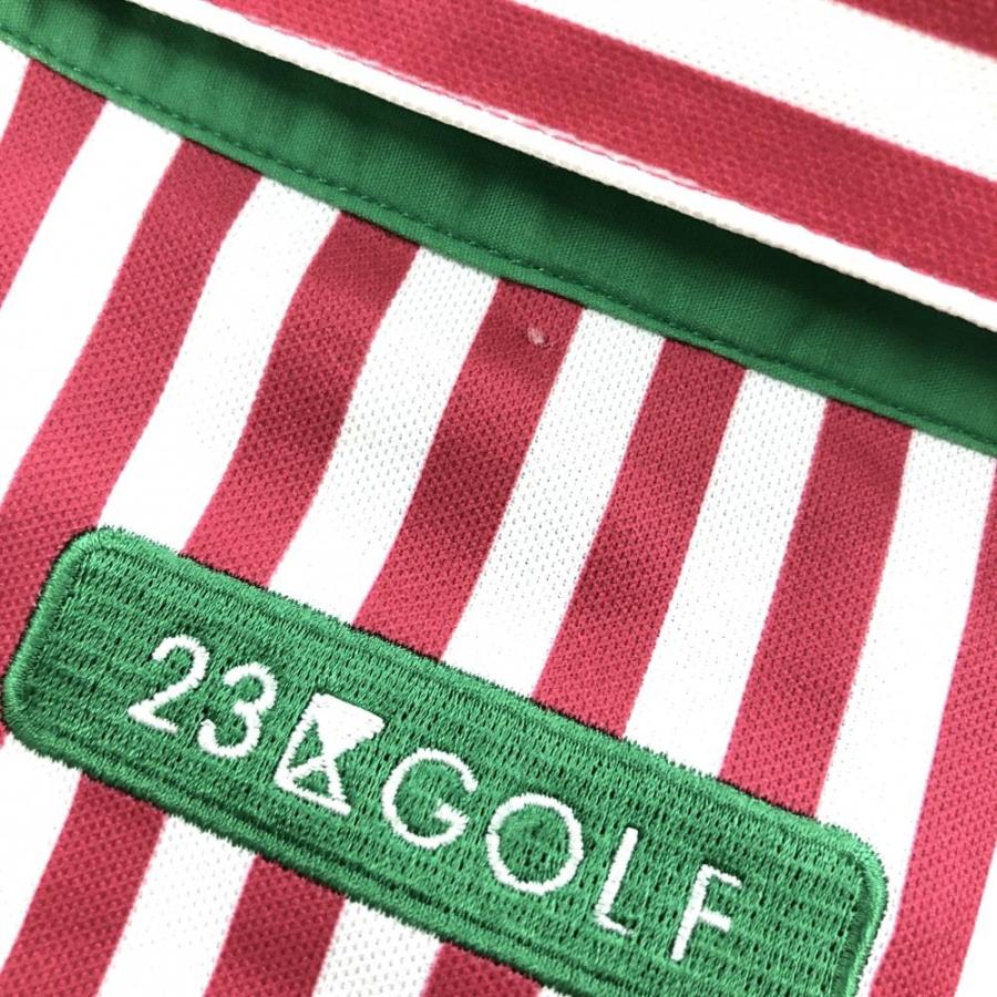 23区GOLF 23区ゴルフ 長袖ポロシャツ ピンク×白 ストライプ柄 ロゴ
