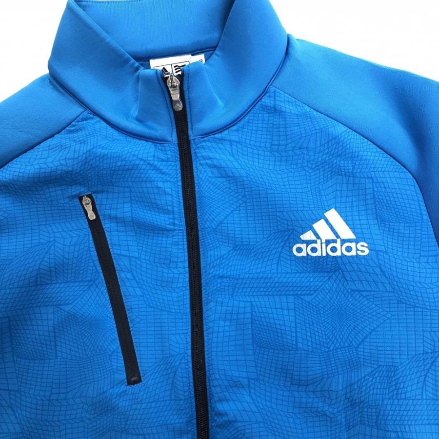 美品】アディダス ジャケットブルゾン ライトブルー 前身頃総柄