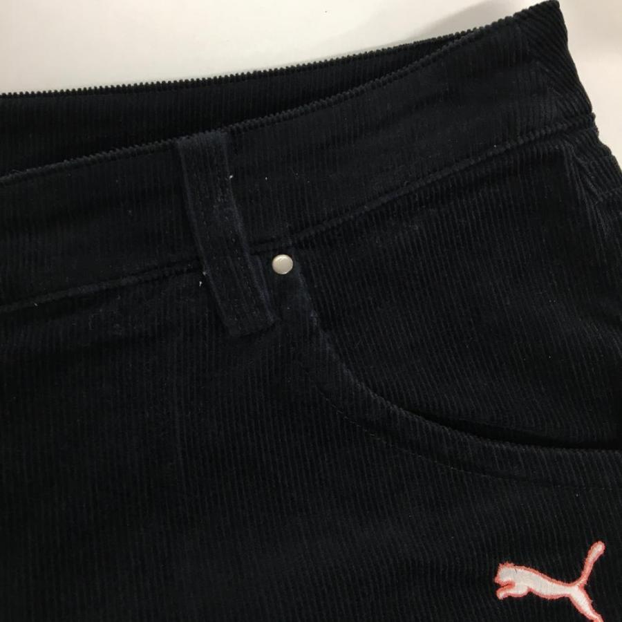 プーマ コーデュロイパンツ 黒 後ポケット刺しゅう レディース L