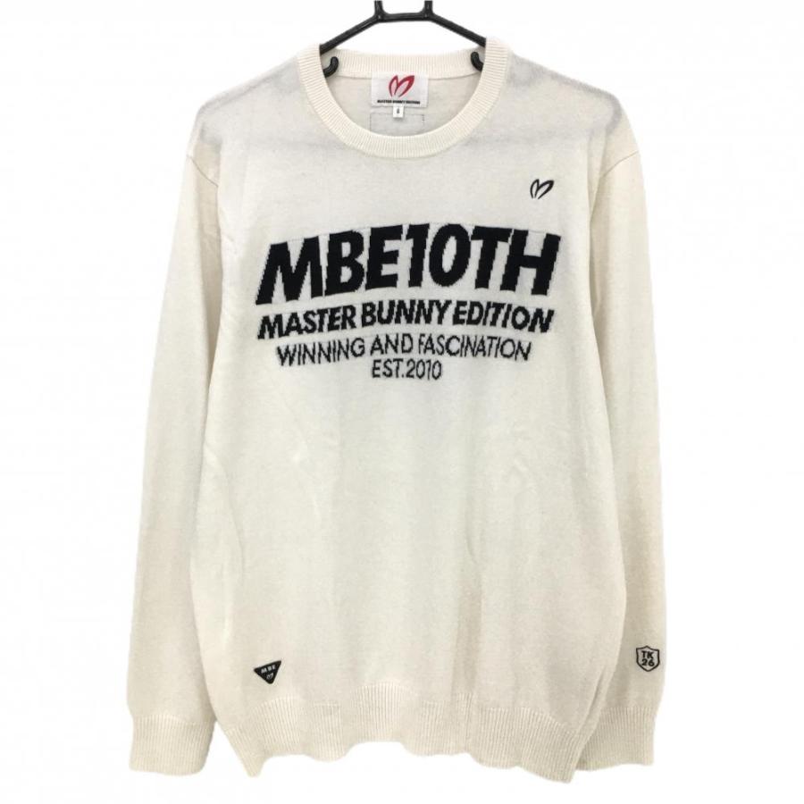 ビックロゴ✨お洒落❤マスターバニーウール混あったか春ニット☆ 美品】マスターバニー セーター 白×黒 カシミヤ混 ビッグロゴ ニット
