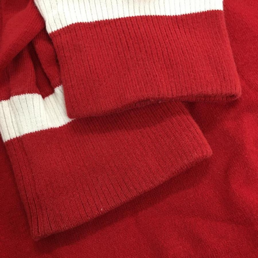 アディダス ハイネックセーター レッド×白 ハーフジップ ネック袖