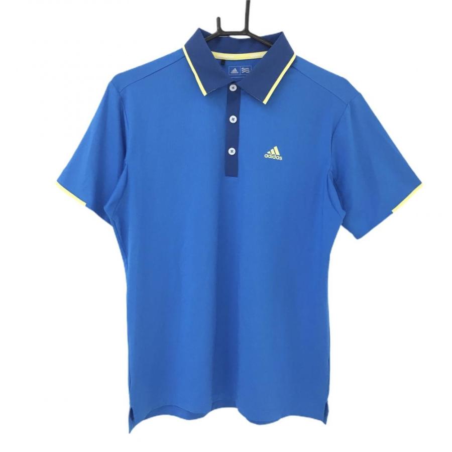 adidas（アディダス） 半袖ポロシャツ ブルー×イエロー 織生地 胸元