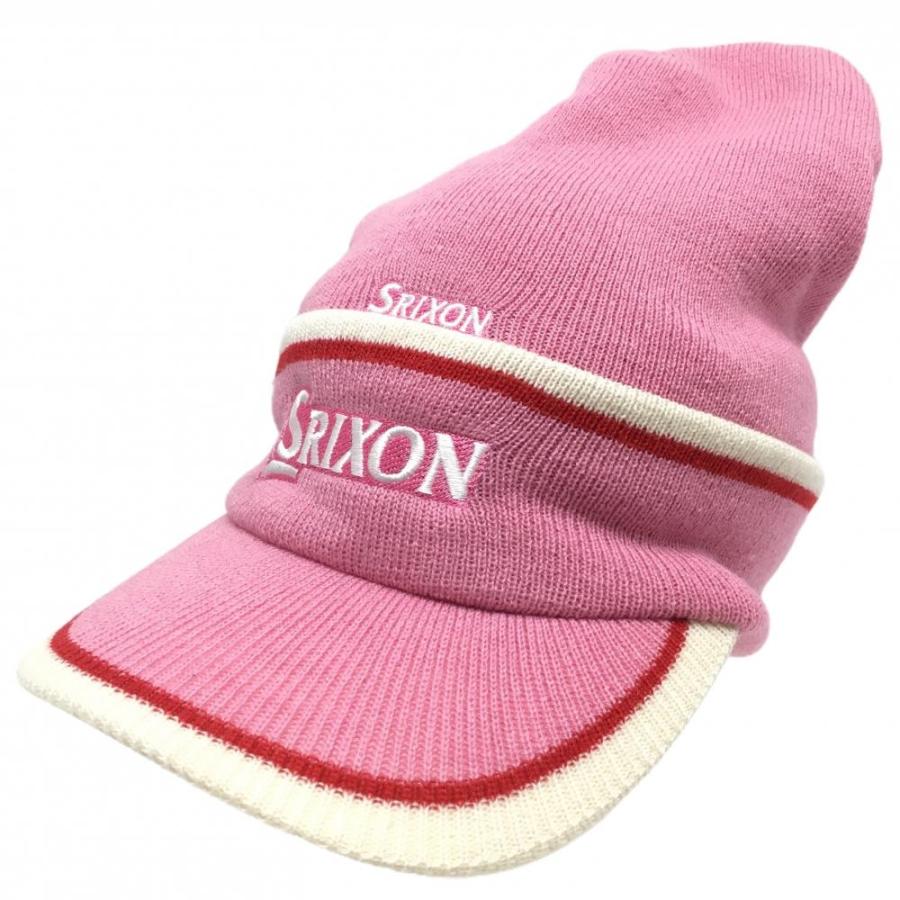 新品】スリクソン 3WAYニットサンバイザー×ニット帽 ピンク×白 消臭