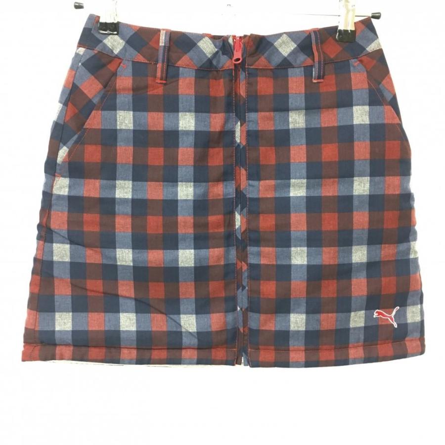 PUMA（プーマ） 中綿リバーシブルスカート レッド×ネイビー チェック柄