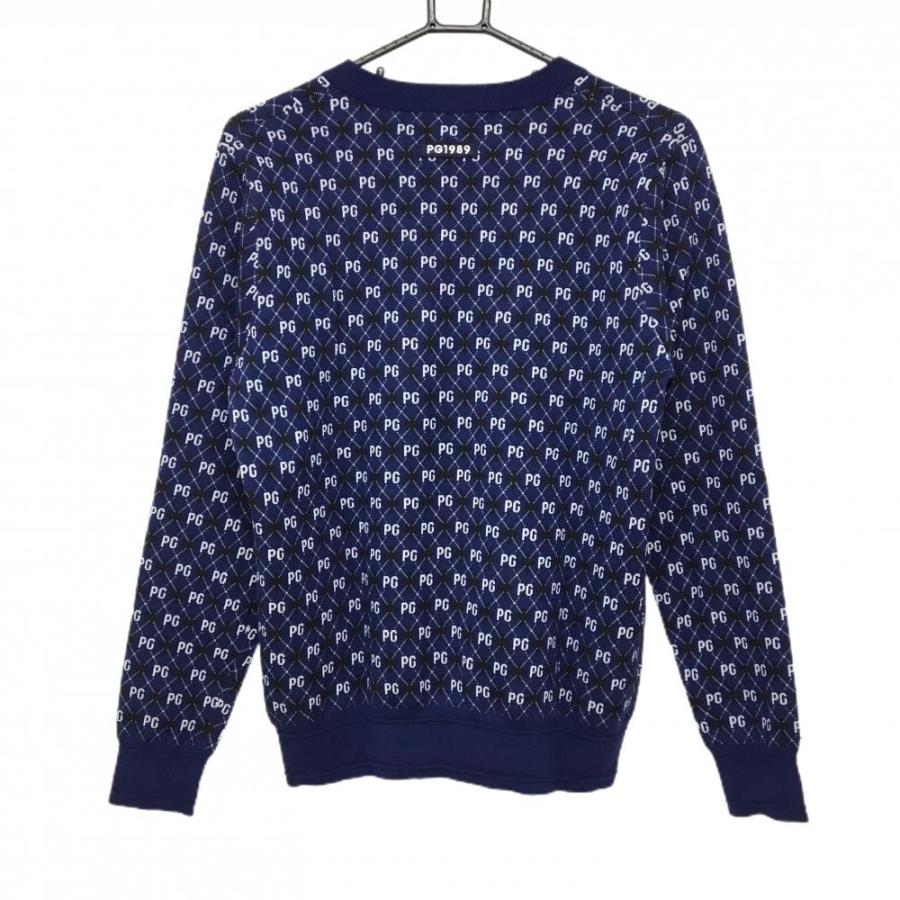 パーリーゲイツ　ニット　秋冬　セーター　4 M〜L相当　総柄　白　紺　ネイビー パーリーゲイツ ニット 秋冬 セーター 4 M〜L相当 総柄 白 紺