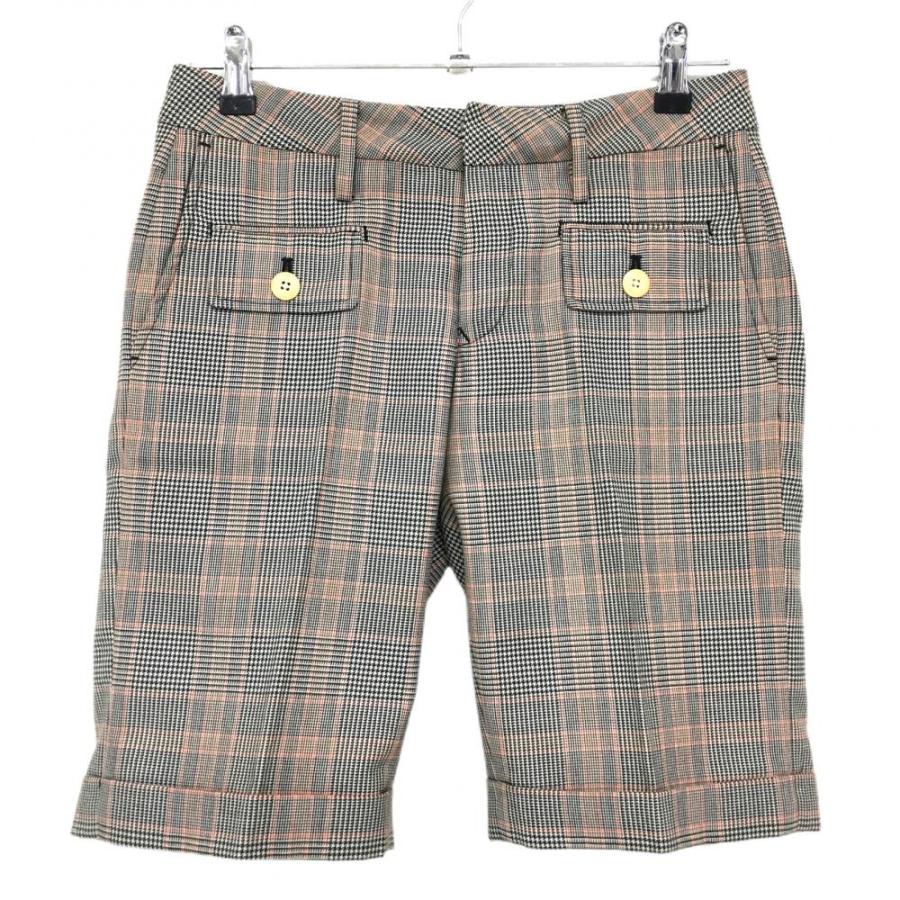 超美品】パーリーゲイツ ハーフパンツ 黒×オレンジ 千鳥格子  