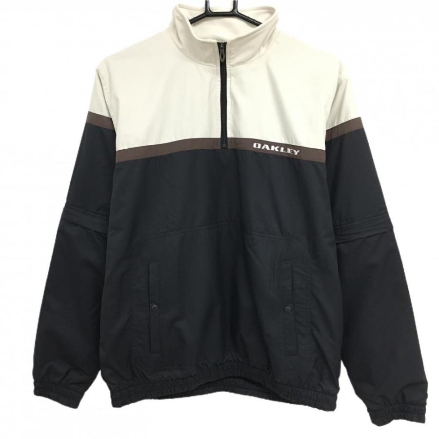 【美品】OAKLEYオークリー 2way中綿 ナイロン ジャケット 2XL オークリー 2WAYブルゾン 黒×グレー ロゴ刺しゅう 袖着脱可 ハーフ