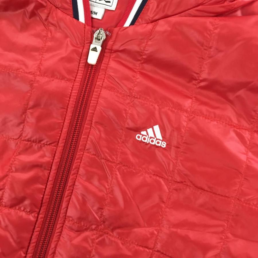 アディダス フード付き2WAY中綿ジャケット レッド 袖着脱可 ロゴ