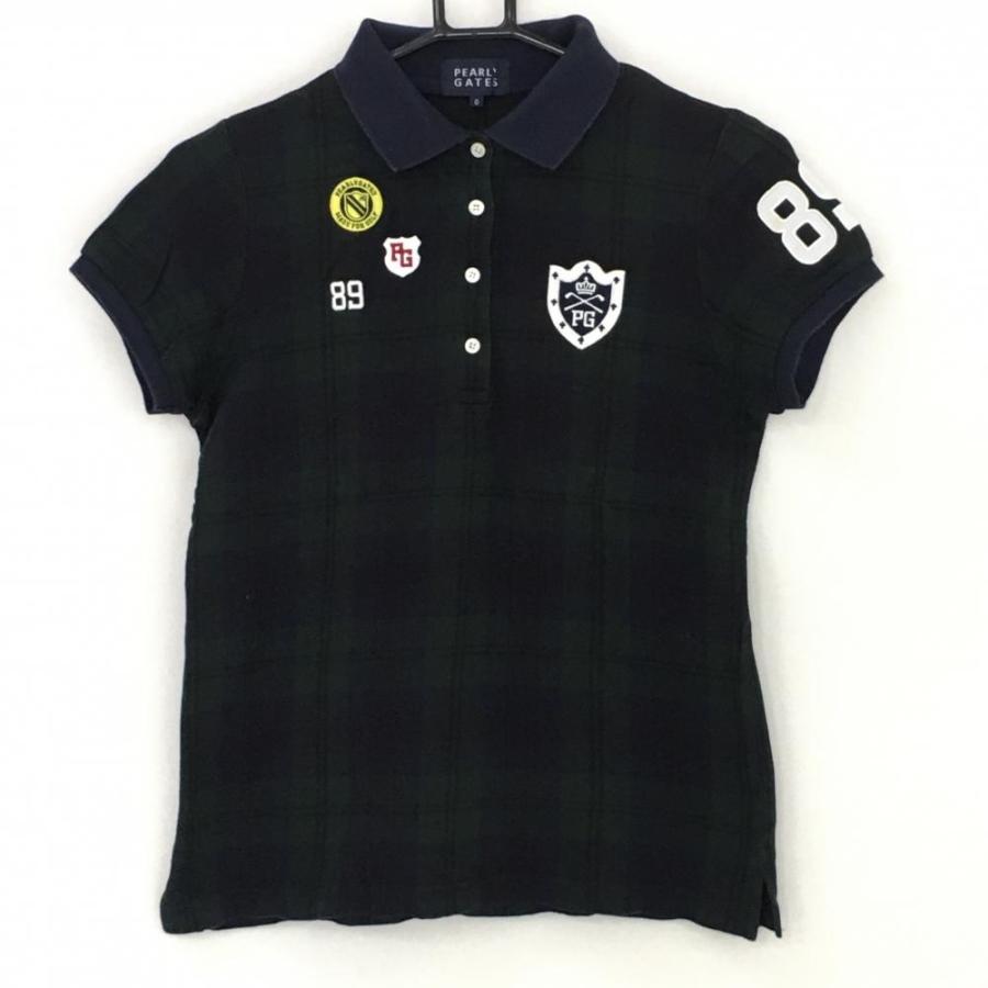 パーリーゲイツ 半袖ポロシャツ ネイビー×グリーン チェック