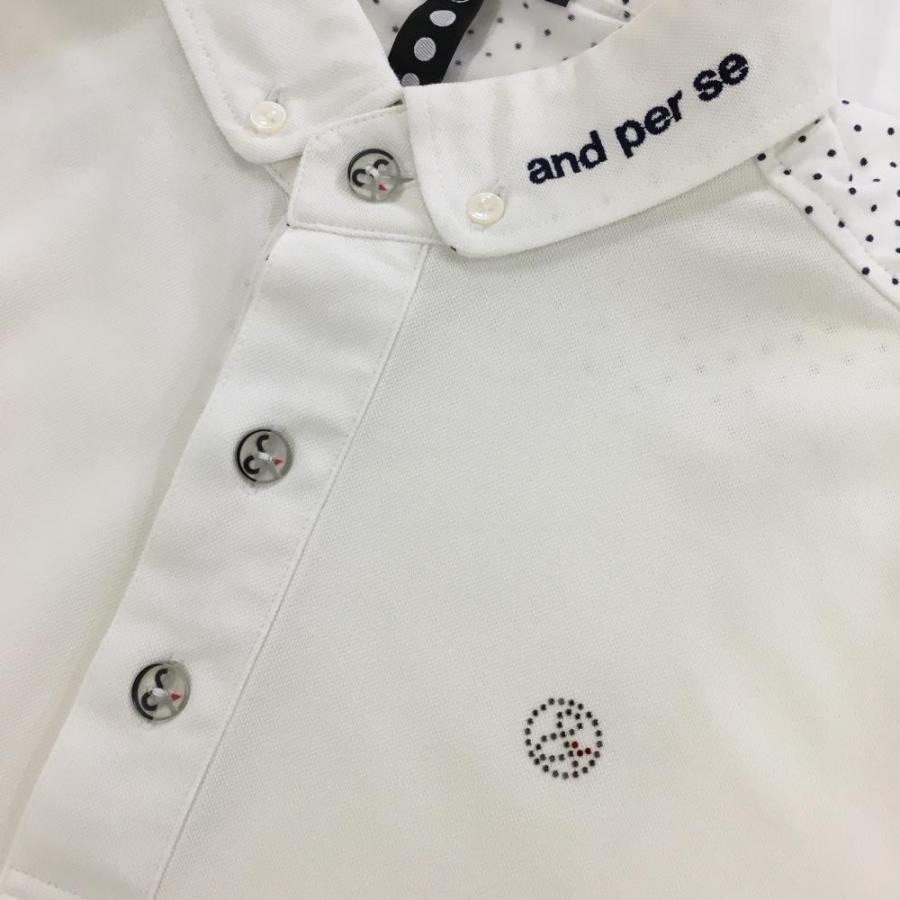 and per se（アンパスィ） 半袖ポロシャツ 白×ネイビー 一部ドット