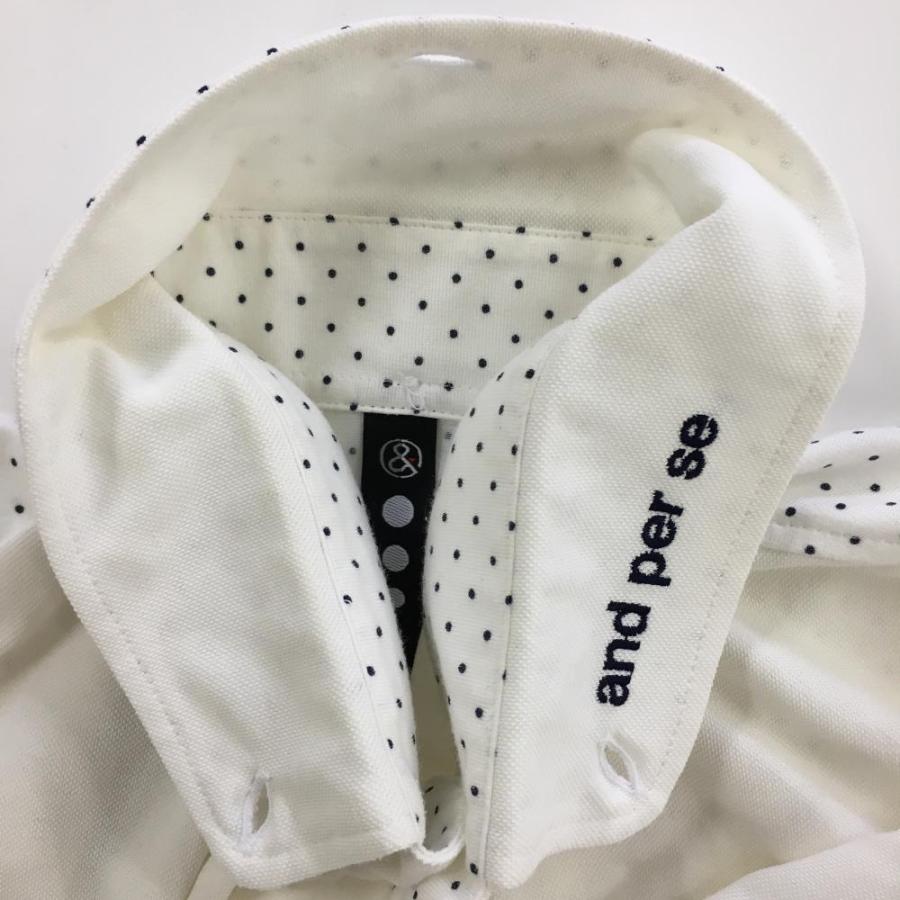 and per se（アンパスィ） 半袖ポロシャツ 白×ネイビー 一部ドット