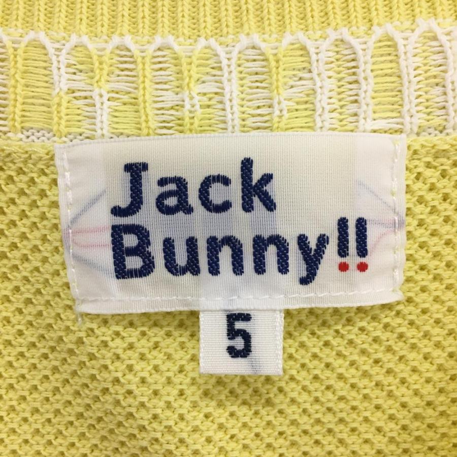 JACK BUNNY イエロー Vネック ベスト サイズ5 新品 Jack Bunny!!（ジャックバニー） ニットベスト イエロー×白 ネックロゴ