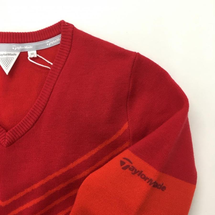 新品】テーラーメイド セーター レッド×オレンジ Vネック ウール混
